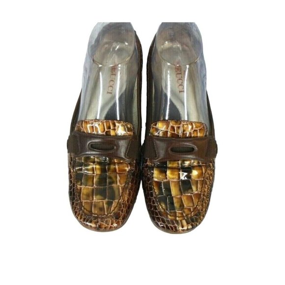 Sesto Meucci Brown Croc Patent Leather Loafers Driving Shoes Size 6 - Picture 1 of 8